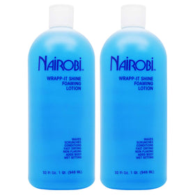 Nairobi Wrapp-It Shine foaming lotion bottle and packaging, easy to dispense for daily skin care.