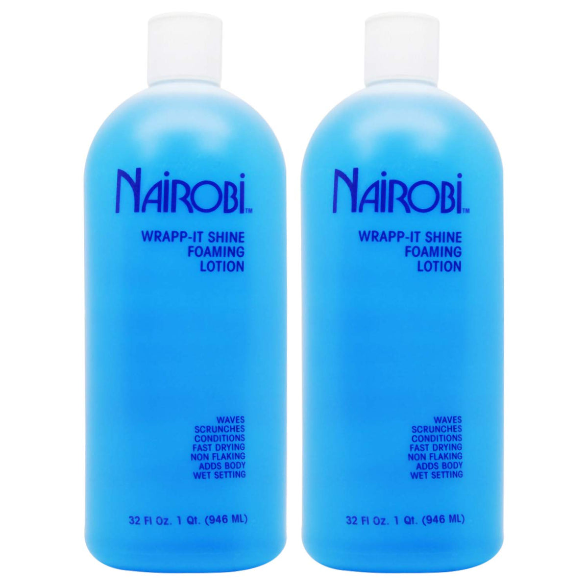Nairobi Wrapp-It Shine foaming lotion closeup on bottle, delivers rich lather for gentle cleansing.