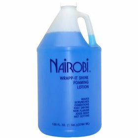 Nairobi Wrapp-It Shine foaming lotion bottle shows even application for smooth wraps