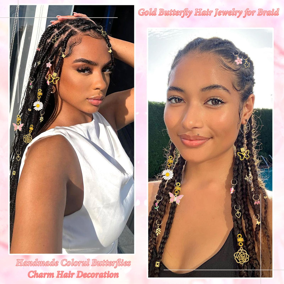 Easy clip-on NAISKA hair accessories shown on braided hair