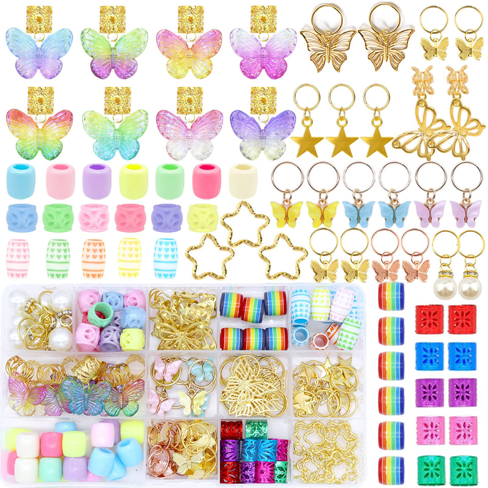 NAISKA gold butterfly braid charms add sparkle to protective hairstyles.