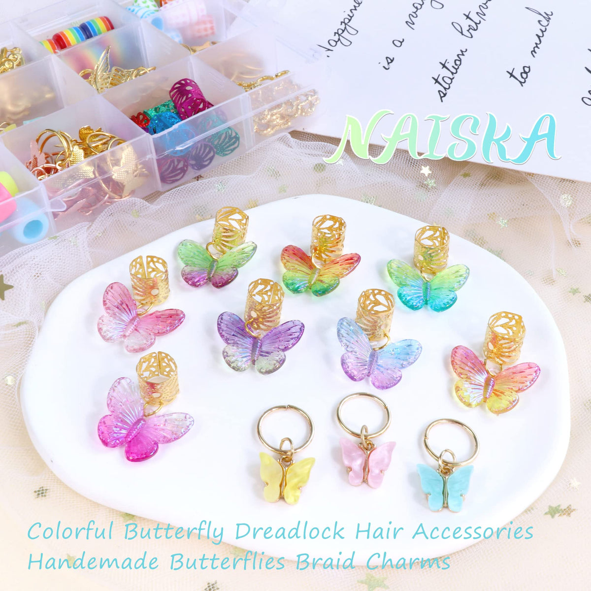 NAISKA butterfly dreadlock accessories clip onto braids for secure, eye-catching accents.