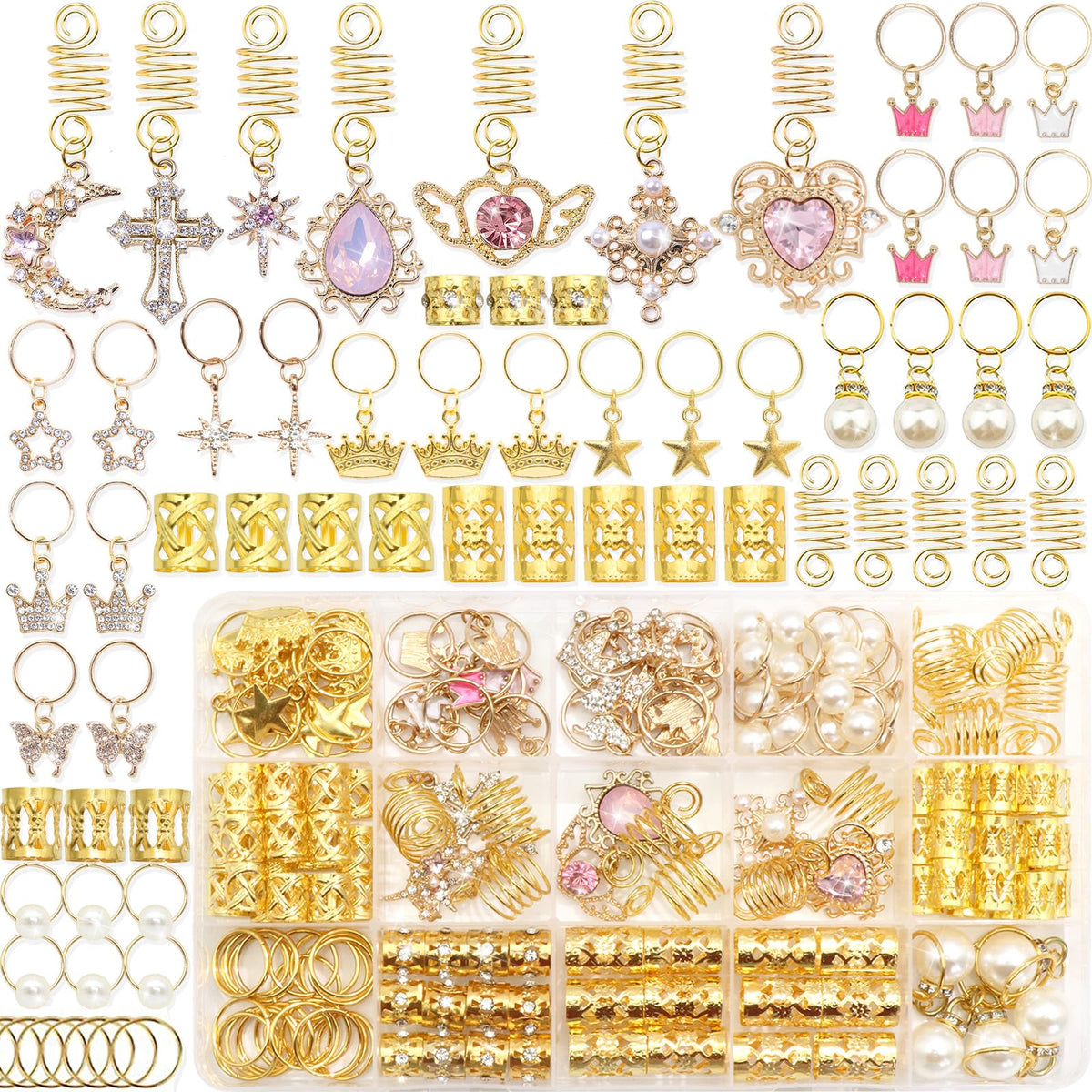 NAISKA pink crystal loc jewelry set enhances braids with subtle sparkle.