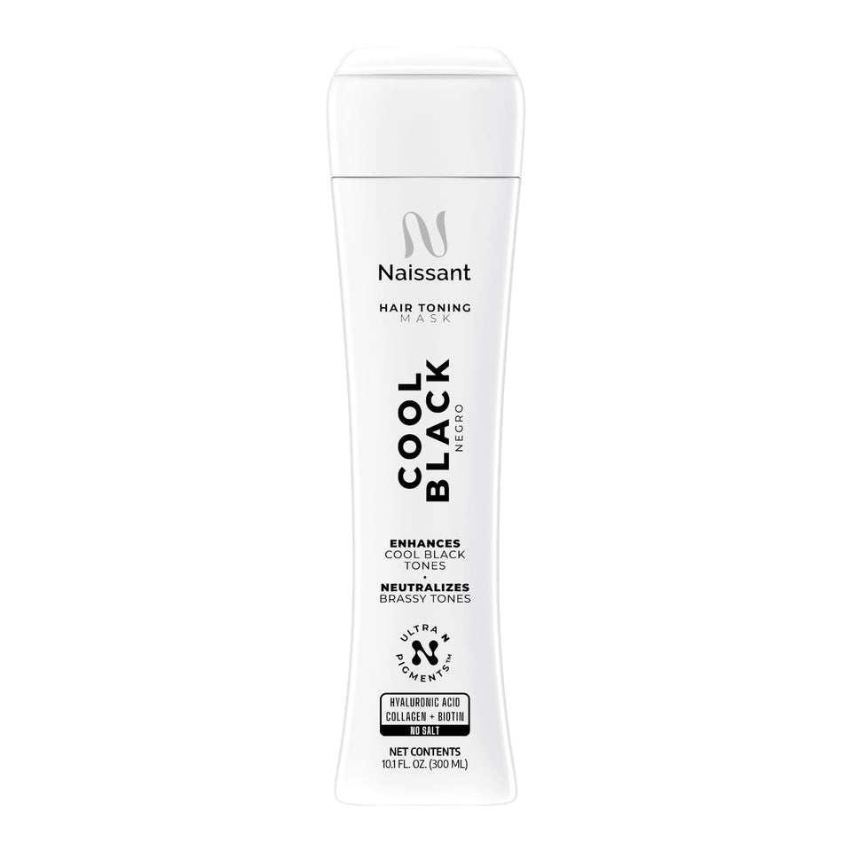 naissant Cool Black Hair Toning Mask bottle shows premium color correction for cool black tones.