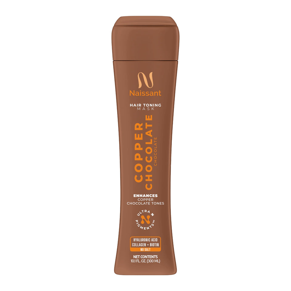 Naissant copper-chocolate mask bottle pour adds warmth and depth
