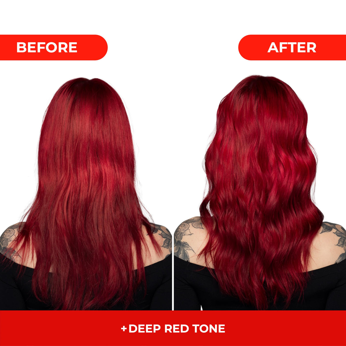 Naissant Deep Red Mask applied to hair strands for even tone.