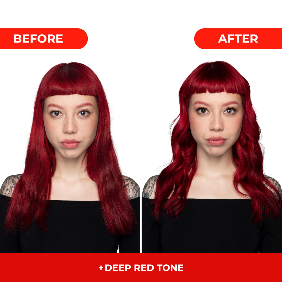 Naissant Deep Red application squeeze demonstrates easy color boost.