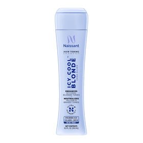 Naissant icy-cool blonde shampoo bottle previews salon-ready toning.