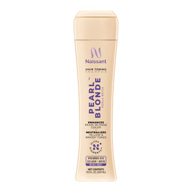 Naissant Pearl Blonde Purple Shampoo bottle pour; violet toning for brass reduction