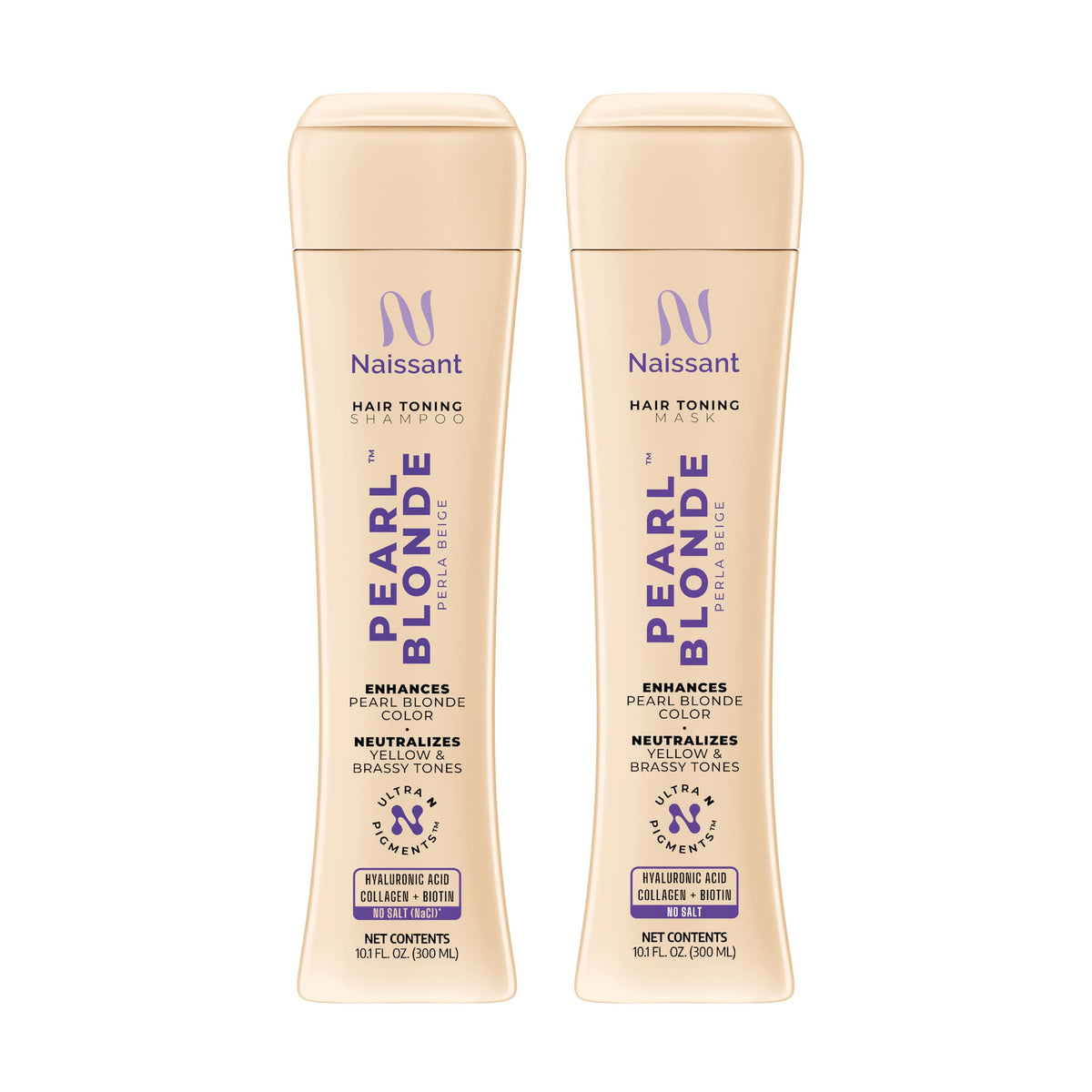 Naissant purple shampoo bottle highlighting pearl blonde tone and brassiness control.