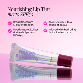 Naked Sundays Poutscreen glossy finish on lips for non-sticky shine.