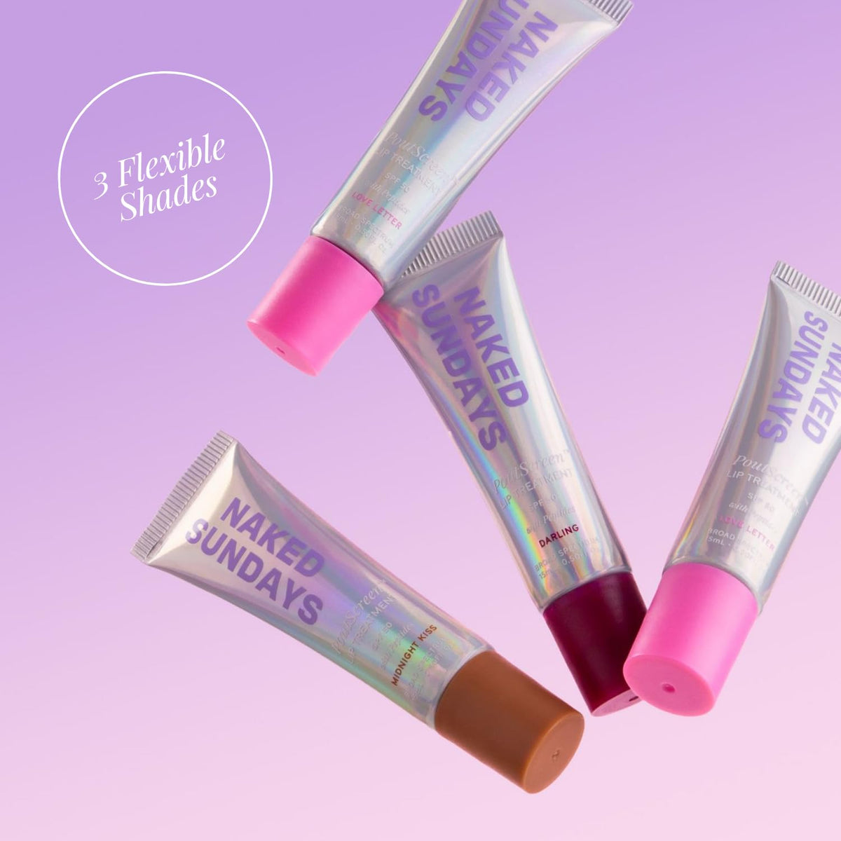 Naked Sundays Poutscreen SPF 50 guards against UVA/UVB during outdoor activities.