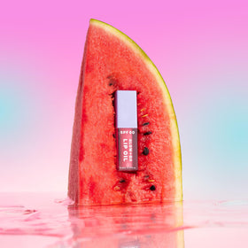 Naked Sundays Glow & Go Lip Oil Watermelon showcases antioxidants and vitamins for daily protection and care.