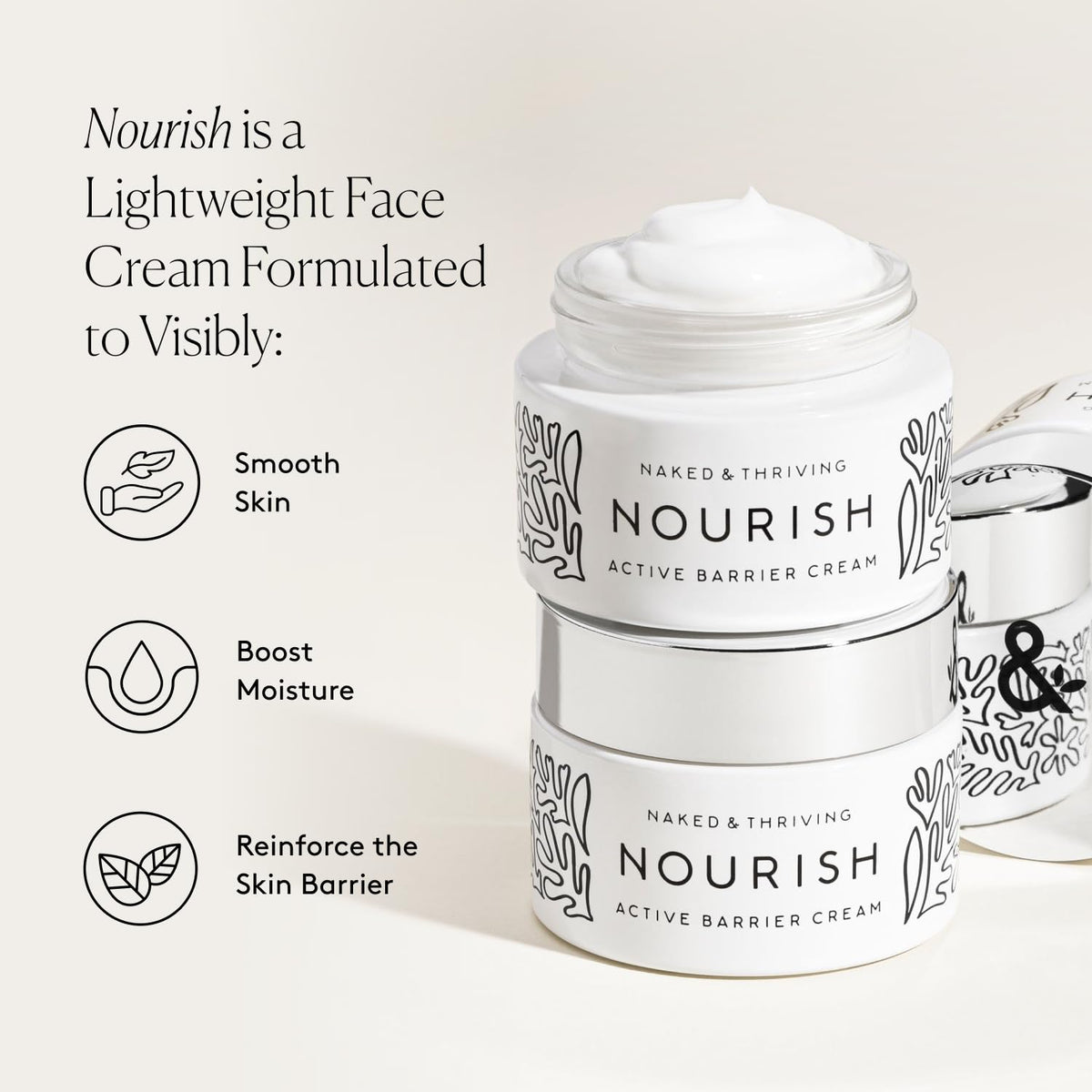 Naked and Thriving Nourish Active Barrier Cream ingredients featuring orobanche-rapum extract for barrier support