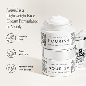 Naked and Thriving Nourish Active Barrier Cream ingredients featuring orobanche-rapum extract for barrier support
