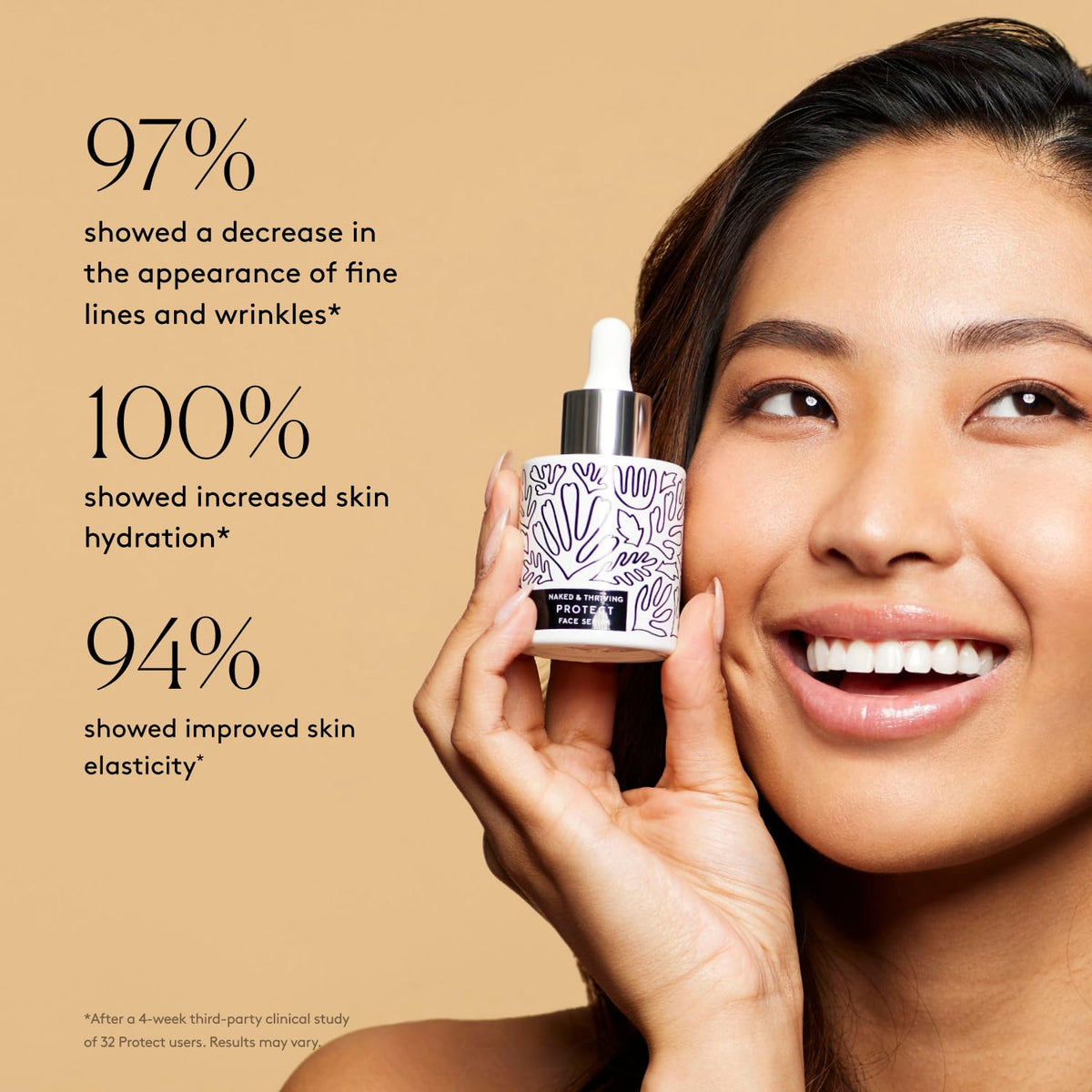 Naked & Thriving Protect serum ingredients featuring green tea and peptides