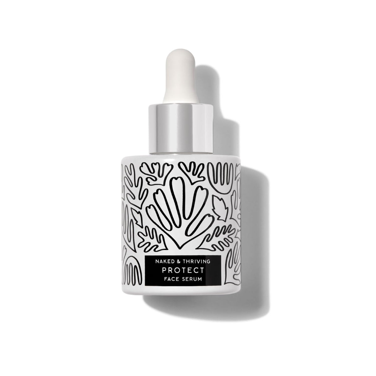 Naked & Thriving Protect serum label closeup highlighting vegan formula