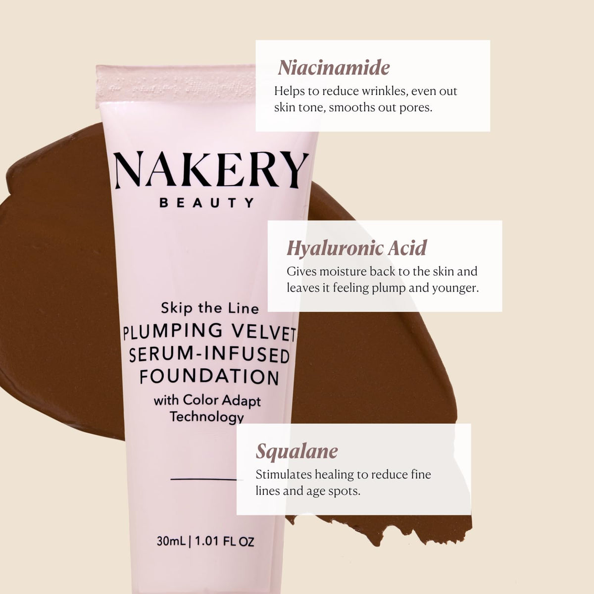 Nakery color adapt technology shade swatch shows natural fit across light tones.