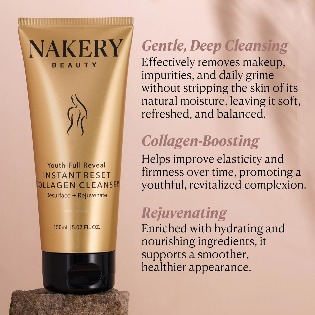 Nakery Face Cleanser gentle exfoliation pump delivers smoother skin after use.
