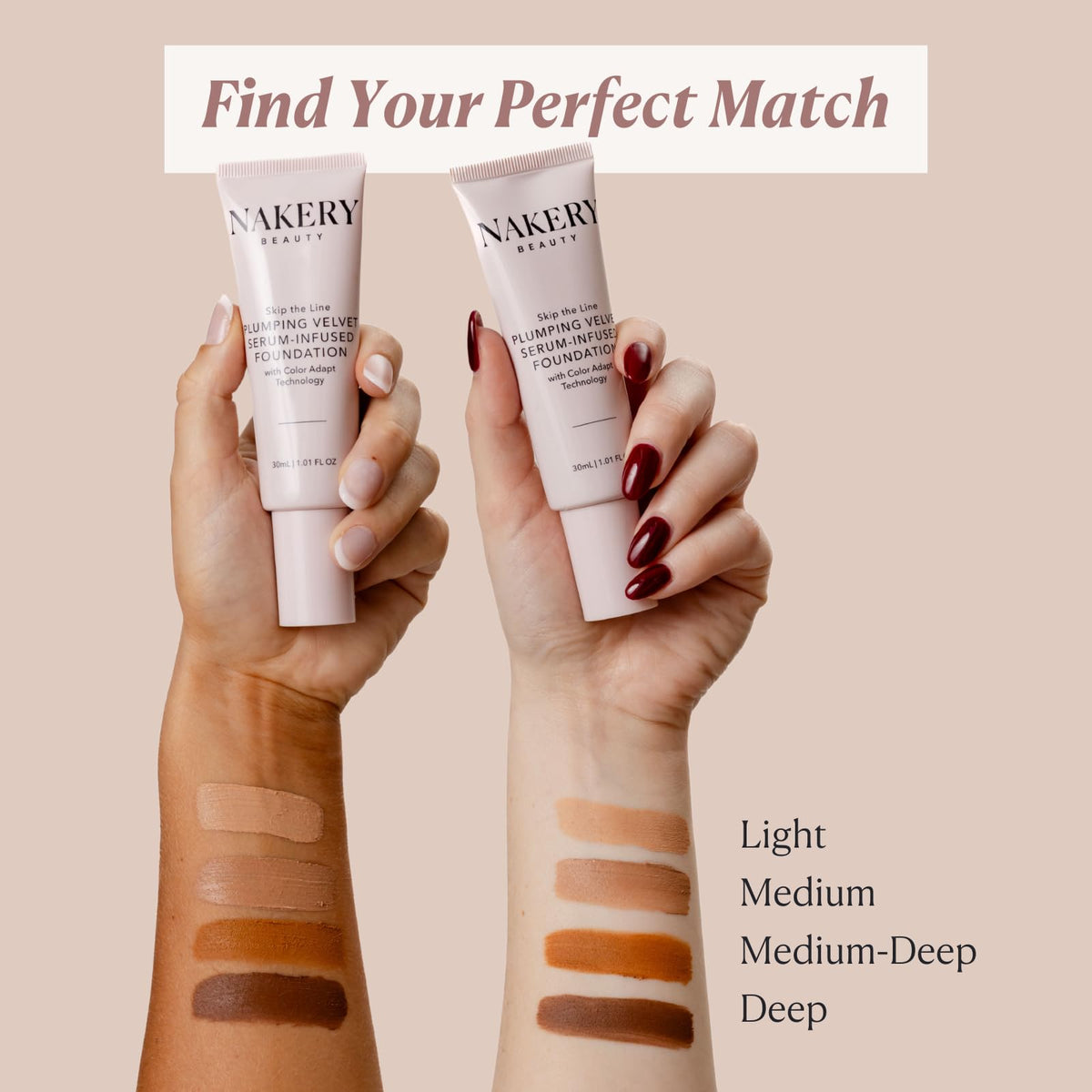 Nakery foundation suited for all skin types across oily, dry, and combination skin.