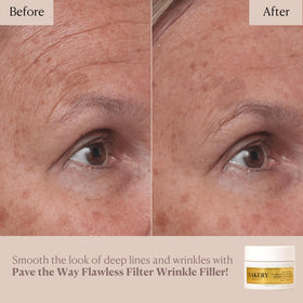Nakery Pave The Way Flawless Filter cream tube beside skin swatch for quick wrinkle blur