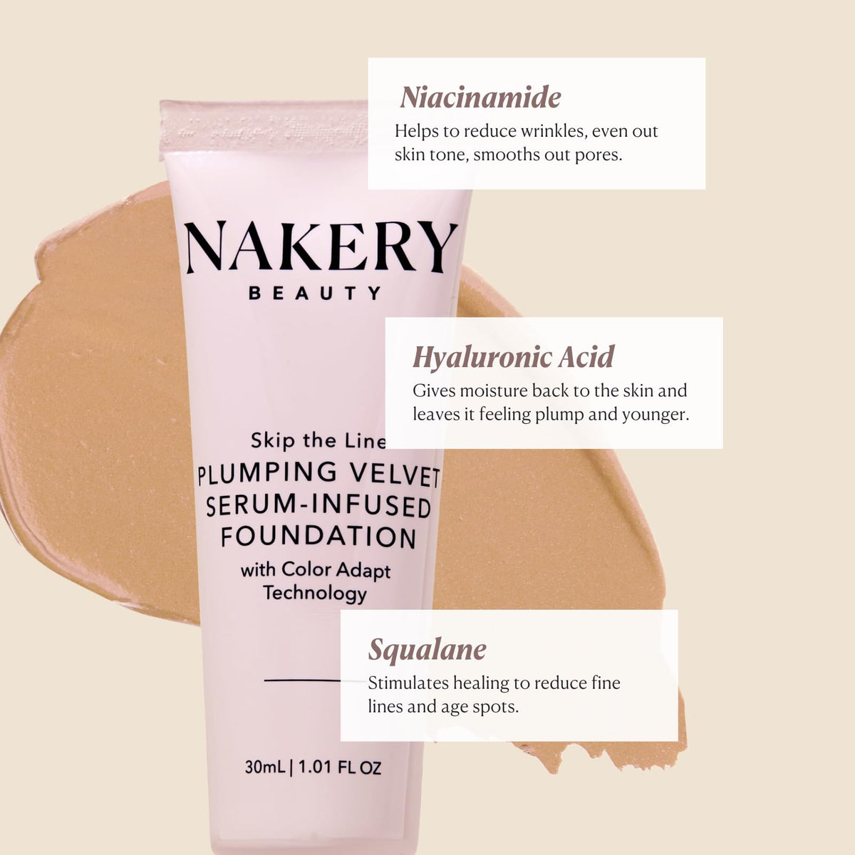 Nakery smart color adapt swatch demonstrates seamless shade matching across tones.