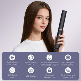 Namfar heat-resistant glove and hair clips included for safer, smoother styling