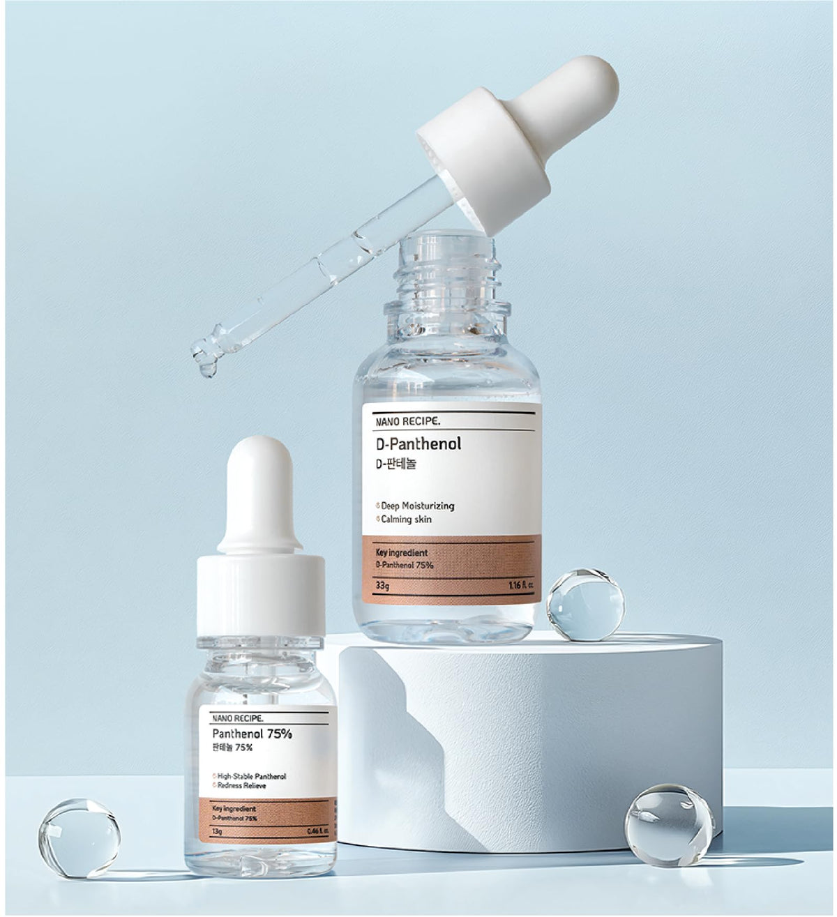 Nano Recipe D-Panthenol dropper applying drops for moisture