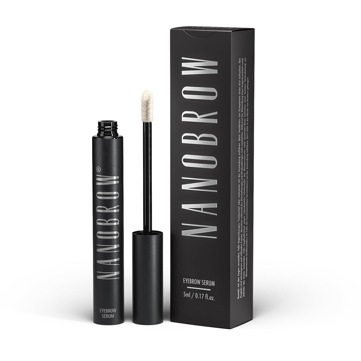 Nanobrow eyebrow serum bottle and brush for easy at-home brow thickening.