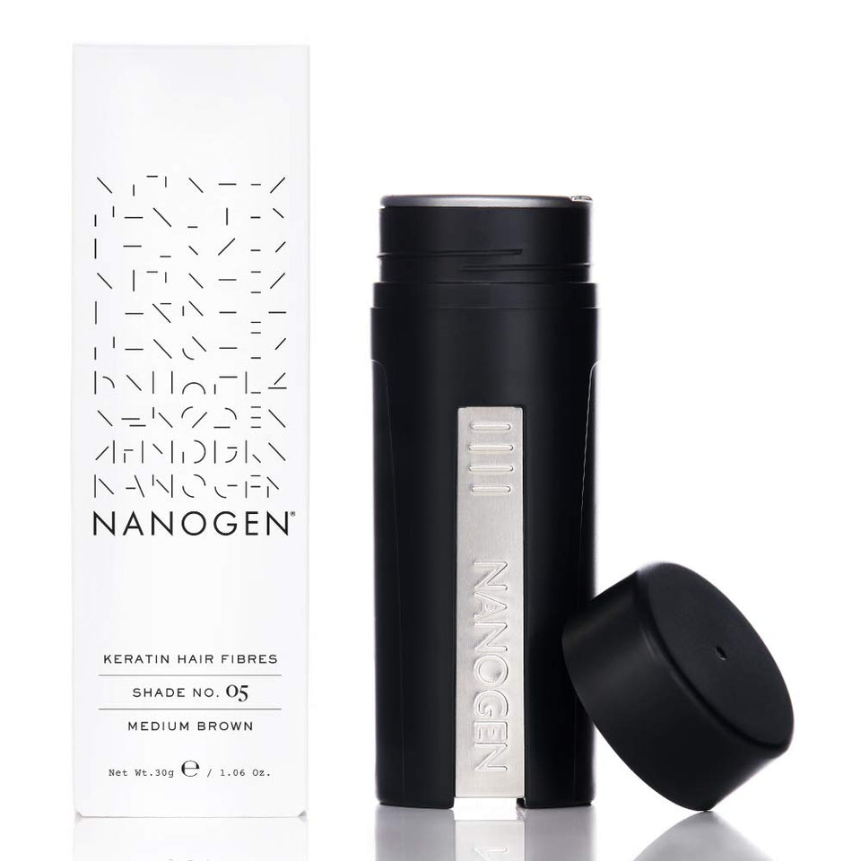 Nanogen Keratin Hair Fibers applied for instant coverage and natural-looking volume.
