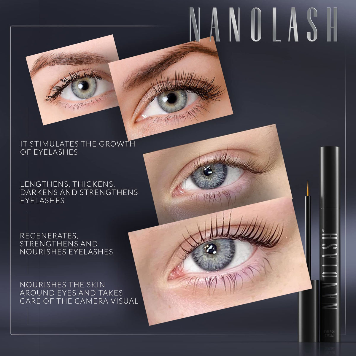 Nanolash eyebrow serum enhances brow shape and density