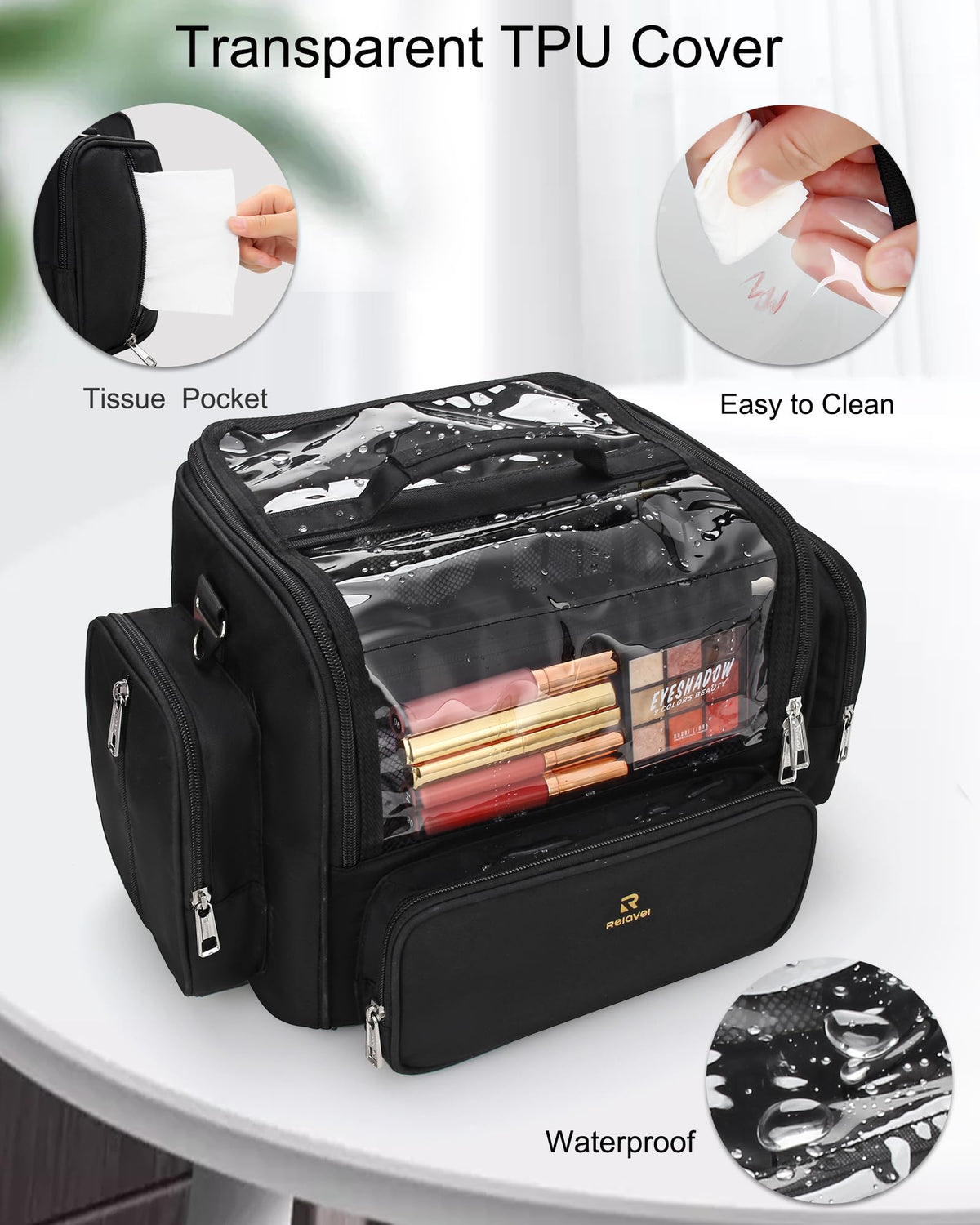 NAONAYA makeup bag offers large capacity for brushes, cosmetics, and accessories.