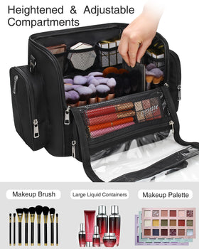 NAONAYA makeup bag with adjustable dividers for organized storage of brushes and tools.