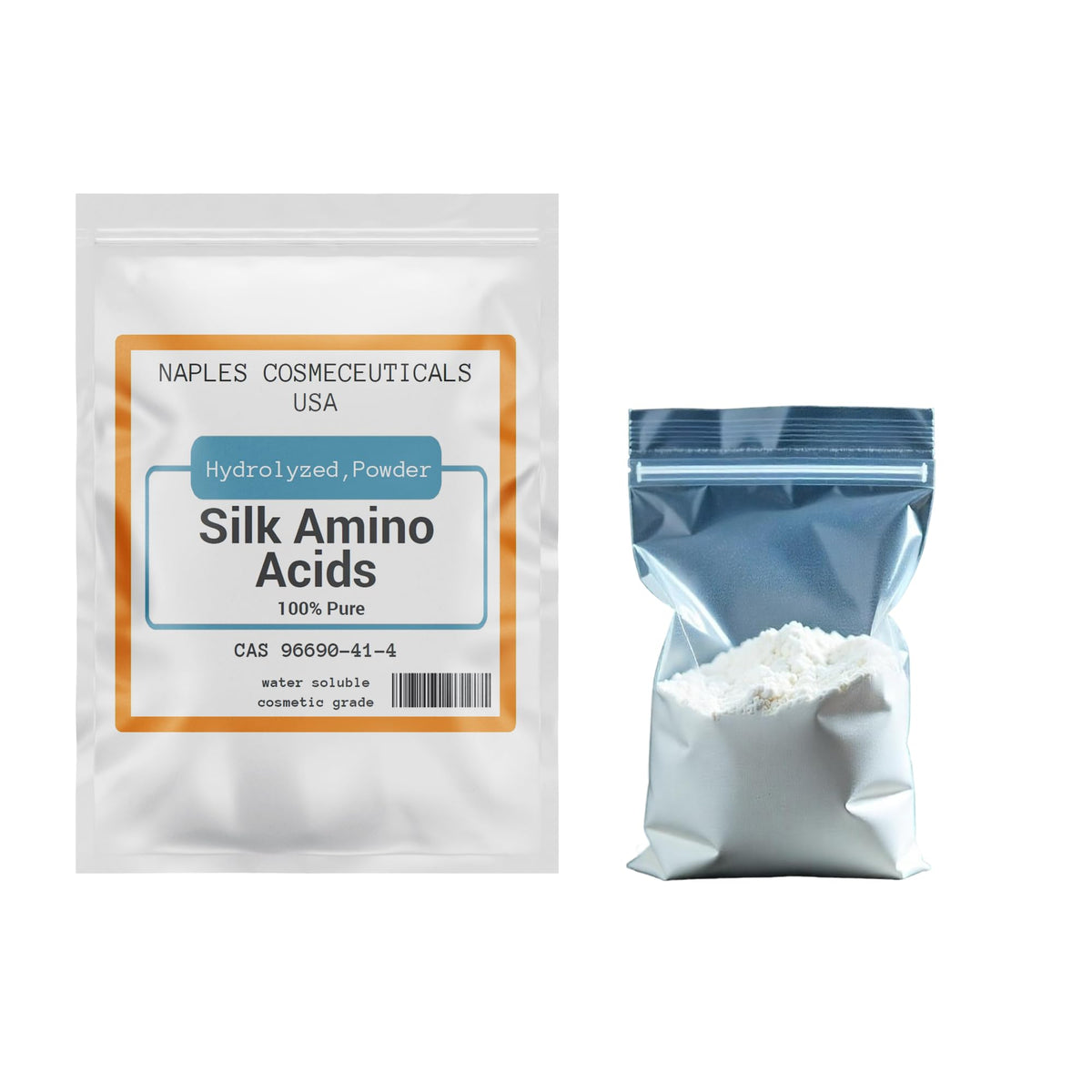 Naples Cosmeceuticals Silk Amino Acid Powder 2oz-size highlights convenient, travel-friendly packaging.