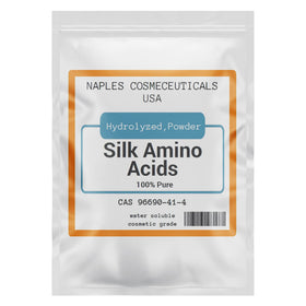 Naples Cosmeceuticals Silk Amino Acid Powder bottle shows concentrated moisture for hair and skin.