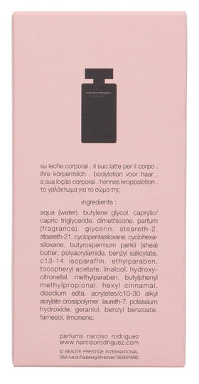 Narciso Rodriguez for Her body lotion application for a long-lasting scent touch.
