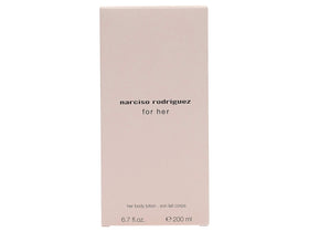 Narciso Rodriguez for Her lotion bottle for subtle fragrance layering in daily routine.