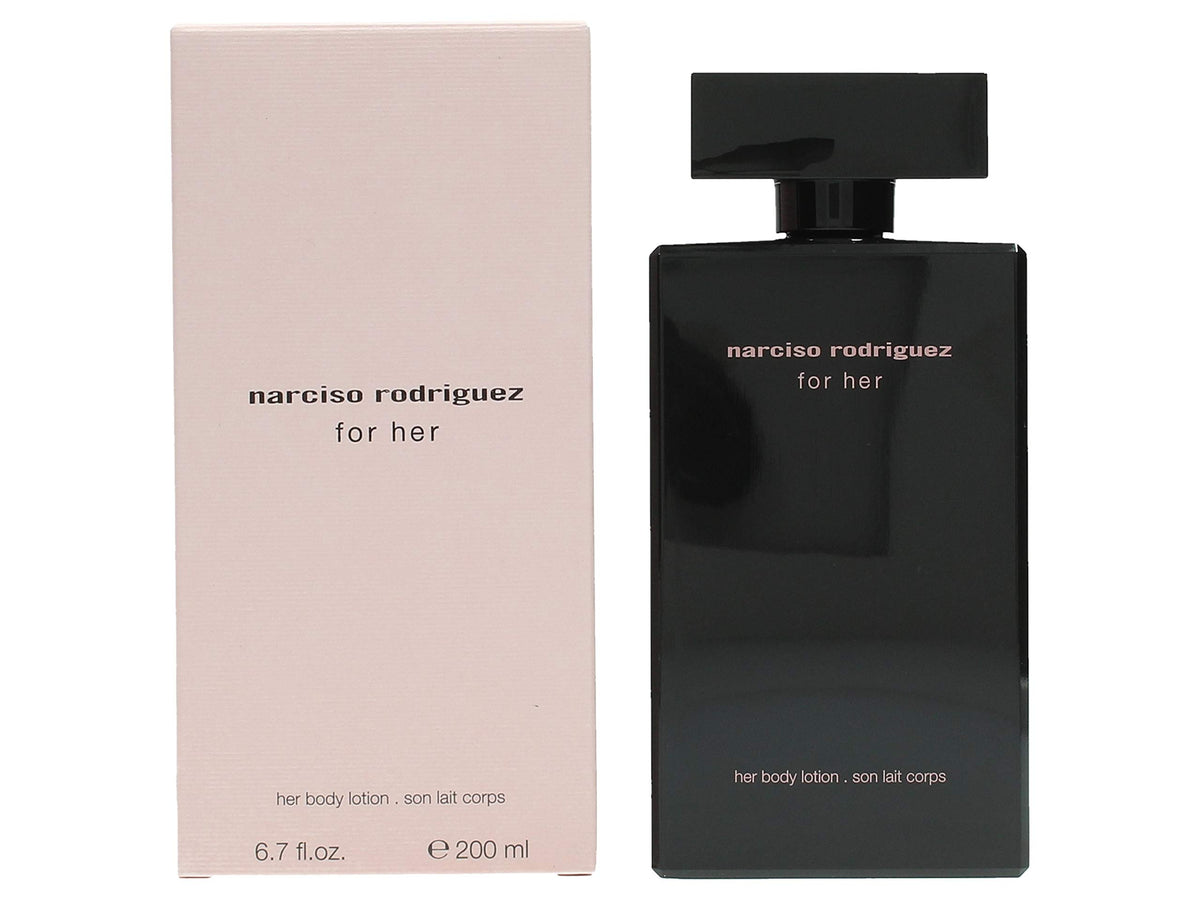 Elegant Narciso Rodriguez for Her lotion packaging ideal for gift-ready rituals.