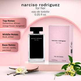 Spray action of Narciso Rodriguez For Her Eau de Toilette with a light, daily mist.