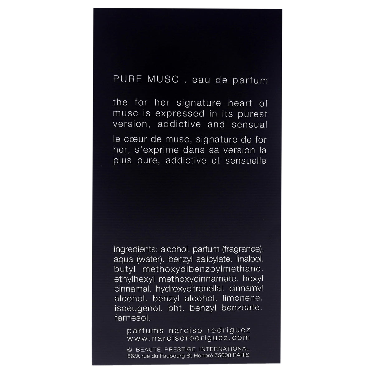 Narciso Rodriguez Pure Musc EDP application on skin implies smooth wearability