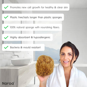 Naroa natural fiber detail shows durable, plastic-free sponge.
