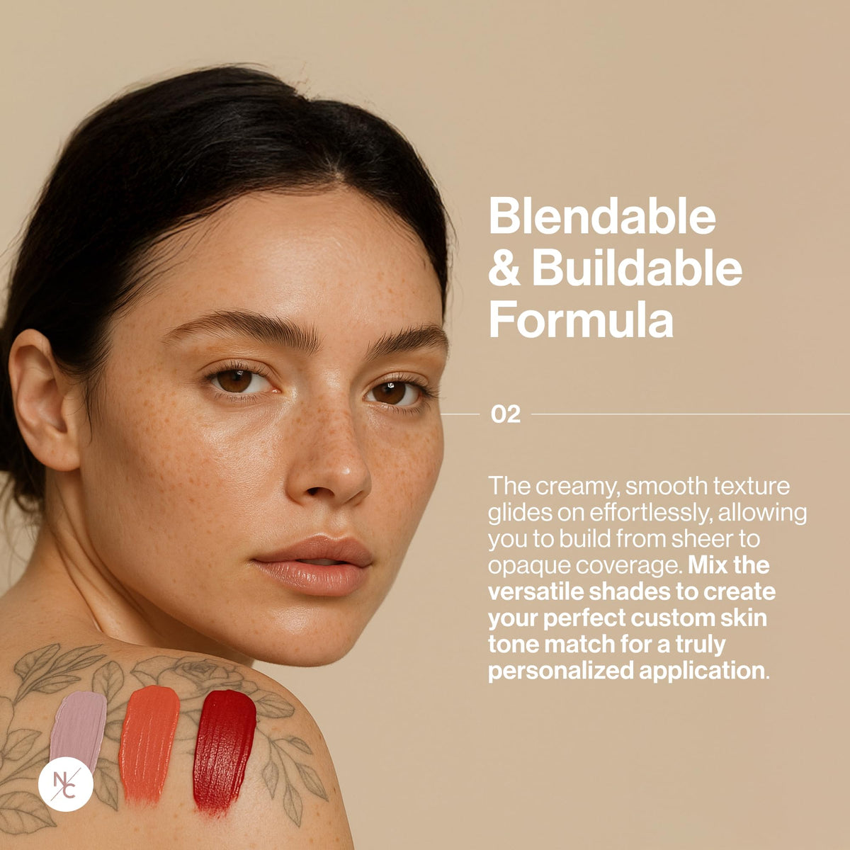 Narrative Cosmetics 12-Color Tattoo Cover Up Palette skin-tone swatches for seamless blending.