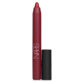 NARS Powermatte lip pencil Cruella swatch shows bold scarlet color for statement lips