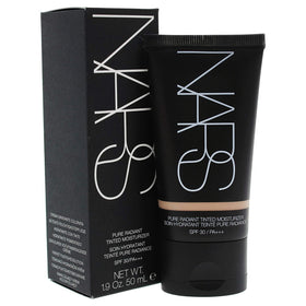 NARS Pure Radiant Tinted Moisturizer bottle close-up showing sleek packaging and SPF 30 protection