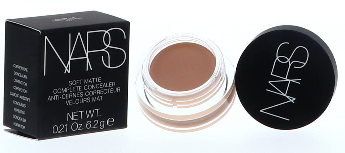 NARS Soft Matte Complete Concealer Creme Brulee swatch demonstrates lightweight, buildable coverage