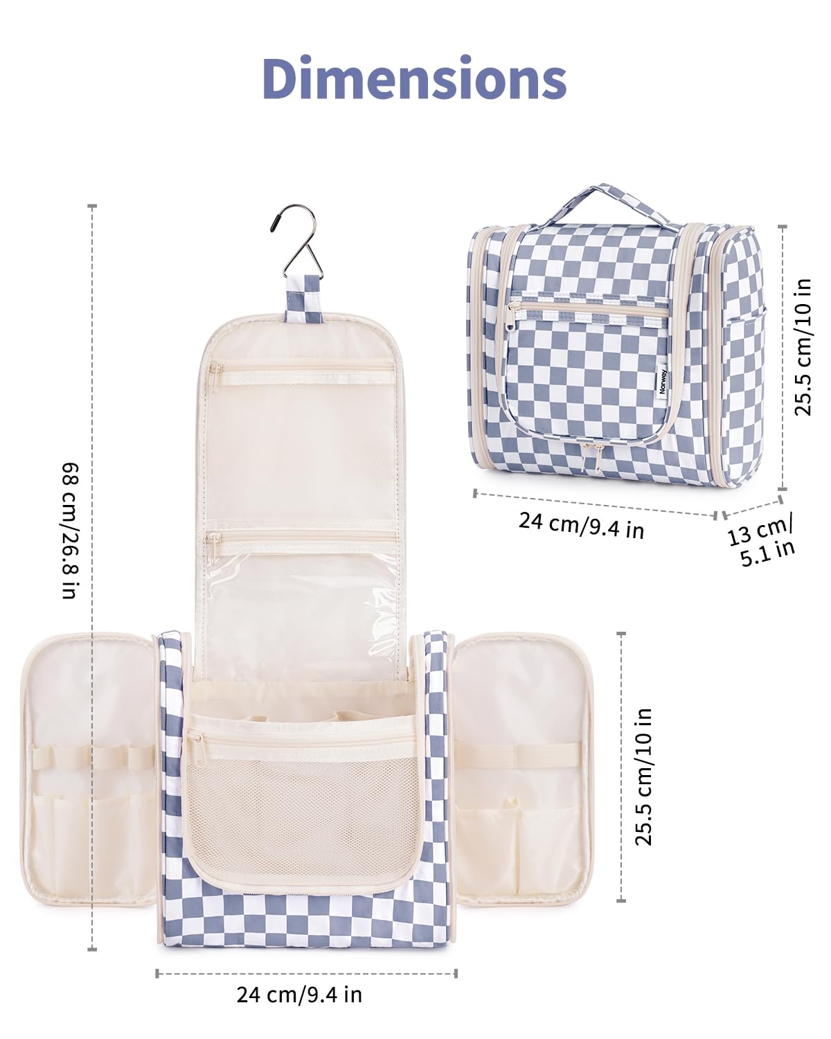 Narwey checkered durable water-resistant fabric protects cosmetics from spills
