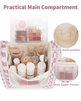 Narwey checkered mesh pockets help keep cosmetics neatly arranged.