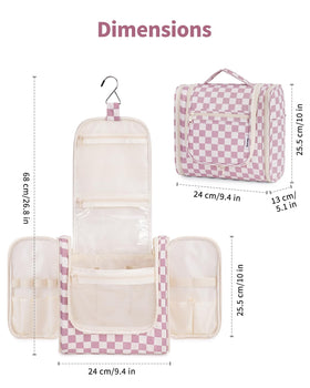 Narwey checkered bag features a built-in metal hook for hanging anywhere.