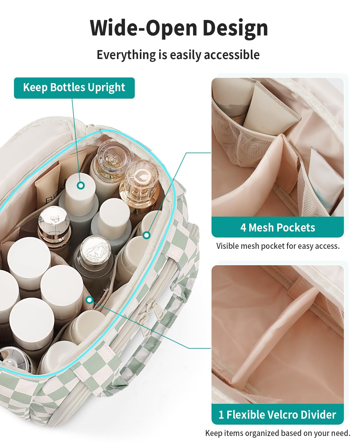 Narwey three-compartment design keeps cosmetics organized during travel
