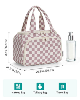 Narwey Checkered Travel Toiletry Bag sturdy handle and smooth zippers for daily reliability.